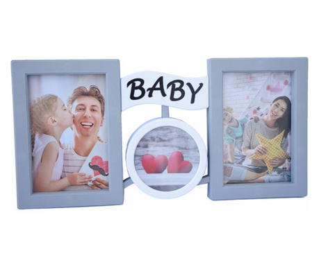 Декоративна фоторамка Baby love за 2 снимки, 35 x 16 cm, сива