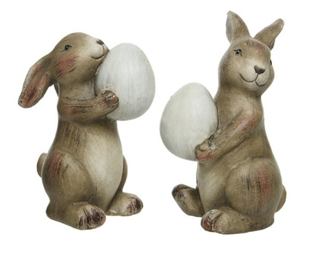 Figurina ceramica iepuras cu ou, maro, 15 cm