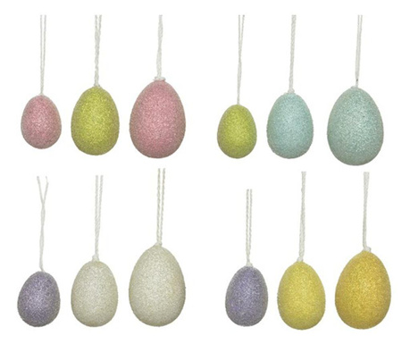 Set decorativ 12 oua, cu agatatoare, color, 4x6 cm