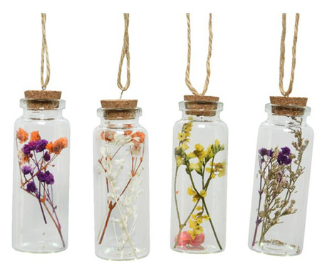 Decoratiune cu agatatoare, sticla cu flori uscate, 3x8.5 cm