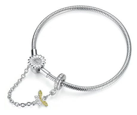 Bratara pentru talismane din argint 925 snake with sunflower safety chain