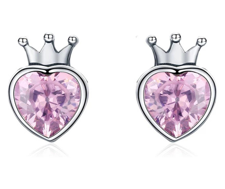 Cercei din argint 925 sweet pink heart of crown