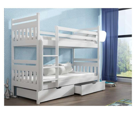 Drveni dječji krevet na kat Adas s ladicom - bijeli - 180x80 cm