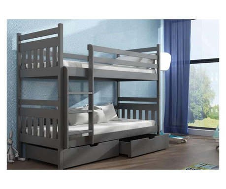 Drveni dječji krevet na kat Adas s ladicom - grafit - 180x80 cm