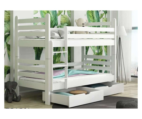 Drveni dječji krevet na kat Patryk s ladicom - bijeli - 160x80 cm