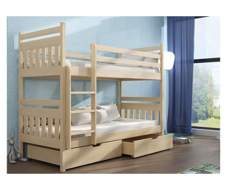 Drveni dječji krevet na kat Adas s ladicom - svijetlo drvo - 180x80 cm