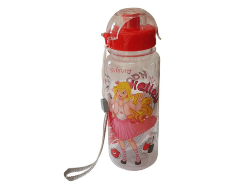 Бутилка за вода с рисунка за деца, 500 ml, с бутон за отваряне, червена