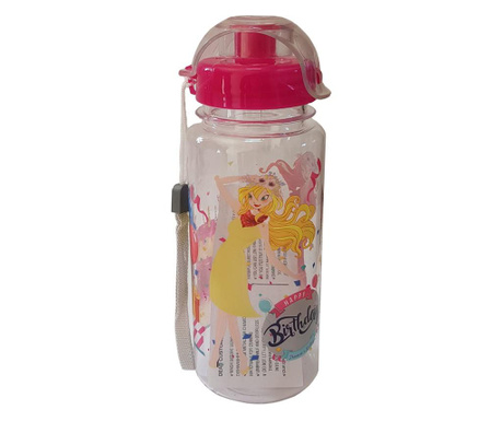Бутилка за вода с рисунка за деца 500 мл, с бутон за отваряне, Розова