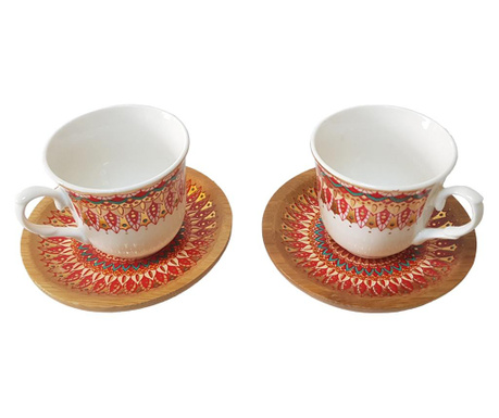 Комплект от 2 чаши за турско кафе, порцелан с бамбукова поставка, 200 ml, Bambum Kallavi