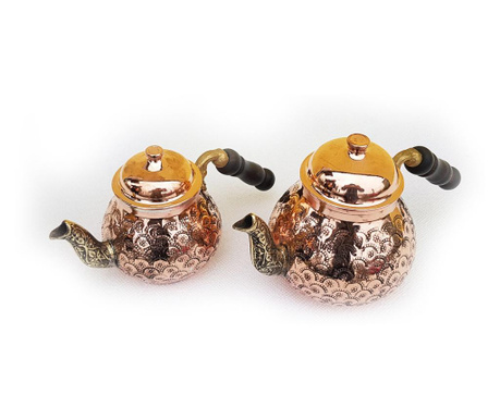 EHA miedziany czajniczek turecki, 2 sztuki/zestaw, 0,700 l i 0,400 l, kolor złoty, grawerowane kwiaty