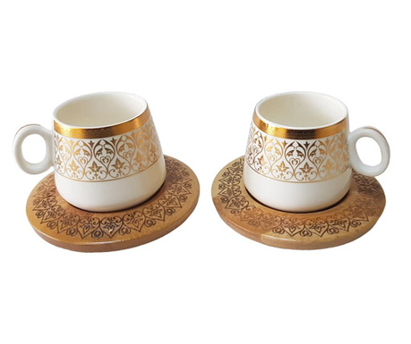Zestaw 2 tureckich kubków do kawy, porcelana z bambusowym uchwytem, Bambum Ottoman