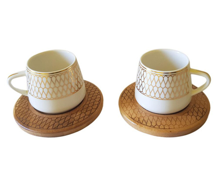 Zestaw 2 tureckich kubków do kawy, porcelana z bambusowym uchwytem, Bambum Hattat, 6x10.7 cm