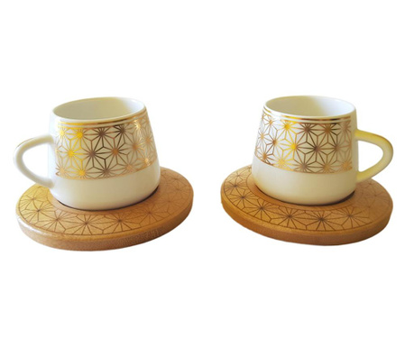 2db-os készlet török kávéhoz, porcelán bambusz alátéttel, Bambum Nakkas, 10,7x6 cm