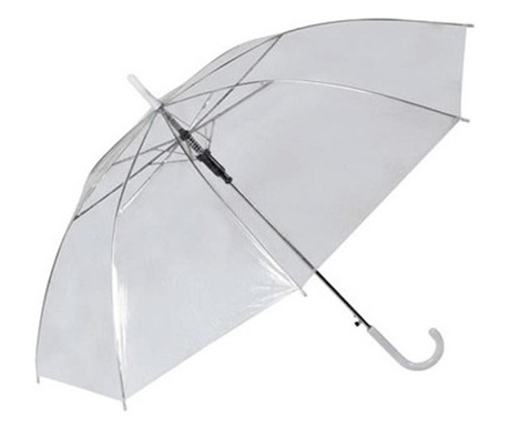 Чадър за дъжд, пластмасов, бял, прозрачен, диаметър 90 см
