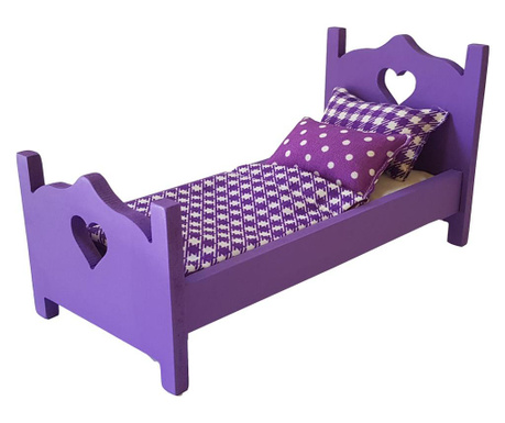 Drewniane łóżko zabawka z serduszkami, Putty, Hand Made, Lila