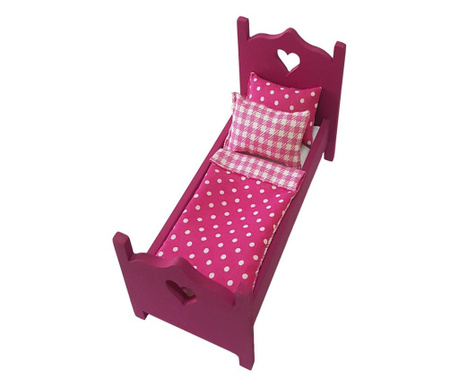 Drewniane łóżko zabawka z serduszkami, Putty, Hand Made, Pink