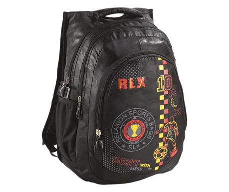 Relaxion sport hátizsák / hátizsák 5 rekesszel, 0010-es modell, fejhallgató csatlakozóval, háttámlával, Fekete sárga és piros ír