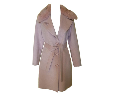 Дамско дълго кашмирено палто с кожена яка, Donna Rossi, розово, размер 38