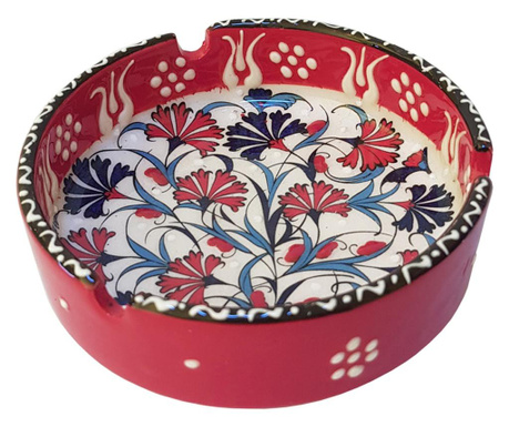 Popielniczka ceramiczna, ręcznie robiona, średnica 11 cm, czerwone motywy kwiatowe, ręcznie robiona, EHA