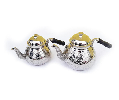 EHA miedziany czajniczek turecki, 2 sztuki/zestaw, 0,700 l i 0,400 l, kolor srebrny, grawerowane kwiaty
