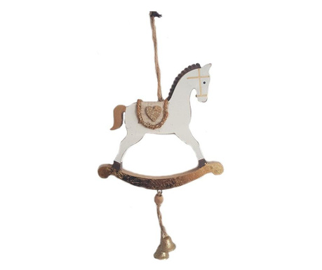 decoratiune brad rocking horse 21 x 13 cm lemn alb, auriu