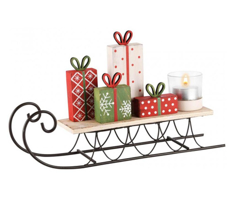 Set decorativ format din sanie cu cadouri si suport lumanare sleigh with presents