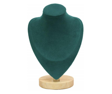 Suport stativ tip bust Pufo Velvet pentru prezentare bijuterii din catifea, 25 cm, verde