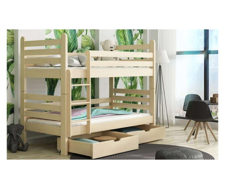 Drveni dječji krevet na kat Patryk s ladicom - svijetlo drvo - 160x80 cm