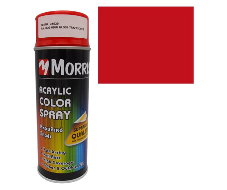 Morris festék spray, piros ral 3020-fényes, fa, fém, alumínium,...