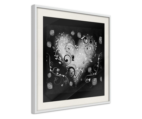 Faldekoráció - ornamented heart - fehér keret passe-partout-val - 20 x 20 cm