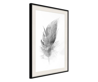 Плакат Artgeist - Lost Feather (Grey) - Черна рамка с паспарту - 40 x 60 cm
