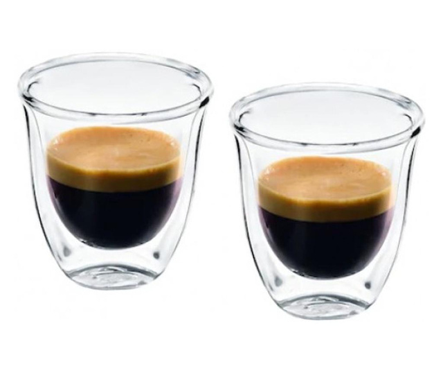 Set 6 pahare espresso Delonghi Essential Collection, 6x60ml, sticla borosilicata, perete dublu