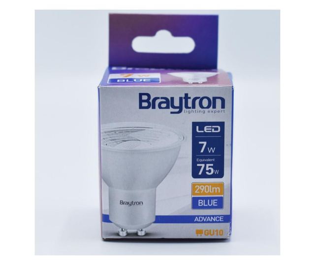 Bec led GU10 7W (75W), 290lm, 38 grade, lumina albastra, semitransparent, Braytron