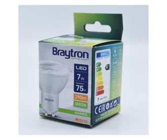 Bec led GU10 7W (75W), 290lm, 38 grade, lumina verde, semitransparent, Braytron