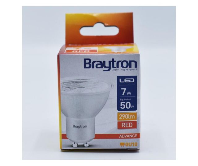 Bec led GU10 7W (50W), 290lm, 38 grade, lumina rosie, semitransparent, Braytron