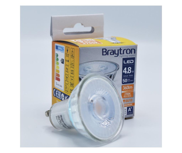 Bec led GU10 4.8W (50W), 350lm, 38 grade, lumina calda (2700K), semitransparent, Braytron