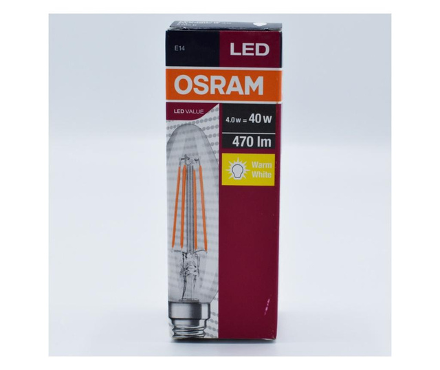 Bec led lumanare Vintage filament 4W (40W), E14, B40, 470 lm, lumina calda (2700K), clar, Osram