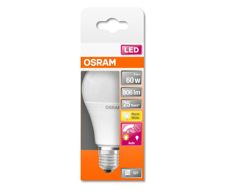 Bec LED Osram cu senzor de miscare, E27, 9W (60W), 806 lm, lumina calda (2700K)