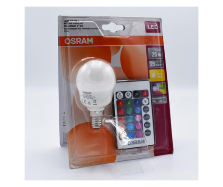 Bec led dimabil 4.5W (25W) cu telecomanda, E14, P25, 250lm, lumina calda (2700K) + RGB, opal, Osram