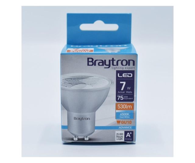 Bec led GU10 7W(75W), 530lm, 38 grade, lumina rece(6500K), clar, Braytron