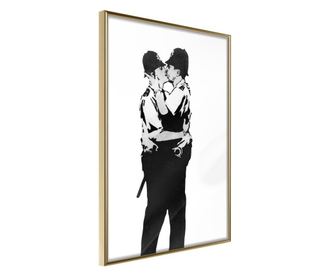 Plakat Artgeist - Banksy: Kissing Coppers I - Zlat okvir - 30 x 45 cm