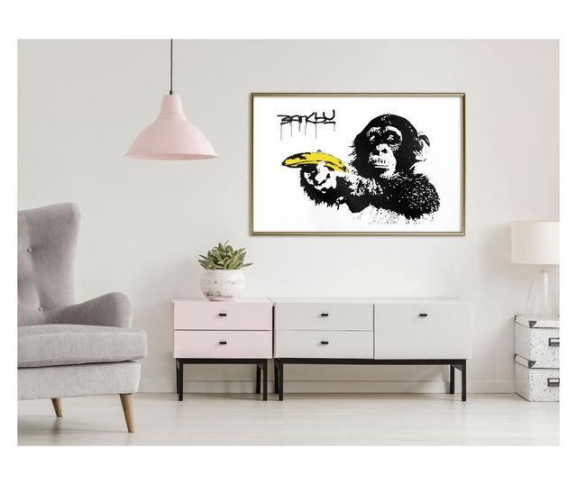 Plakat Artgeist - Banksy: Banana Gun II - Zlat okvir - 45 x 30 cm