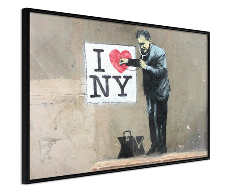 Faldekoráció - banksy: i heart ny - fekete keret - 60 x 40 cm