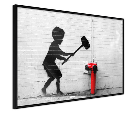 Плакат Artgeist - Banksy: Hammer Boy - Черна рамка - 60 x 40 cm
