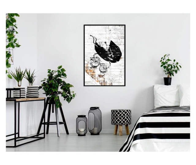 Плакат Artgeist - Banksy: Baby Stroller - Черна рамка - 40 x 60 cm