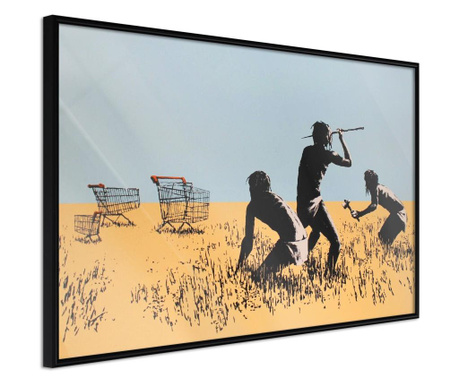 Faldekoráció - banksy: trolley hunters - fekete keret - 60 x 40 cm