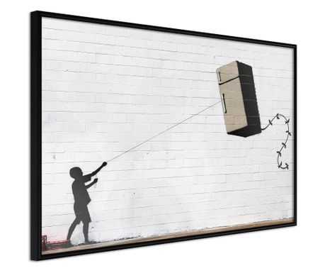Poster Artgeist - Banksy: Fridge Kite - Crni okvir - 60 x 40 cm