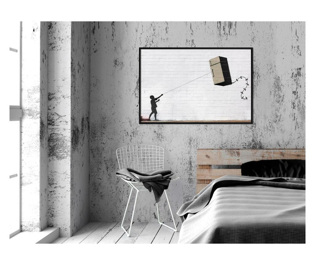 Плакат Artgeist - Banksy: Fridge Kite - Черна рамка - 60 x 40 cm