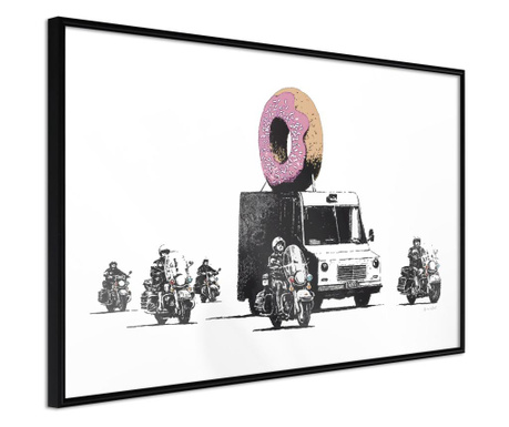 Faldekoráció - banksy: donuts (strawberry) - fekete keret - 60 x 40 cm