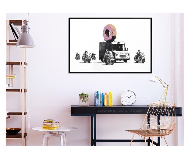 Плакат Artgeist - Banksy: Donuts (Strawberry) - Черна рамка - 60 x 40 cm